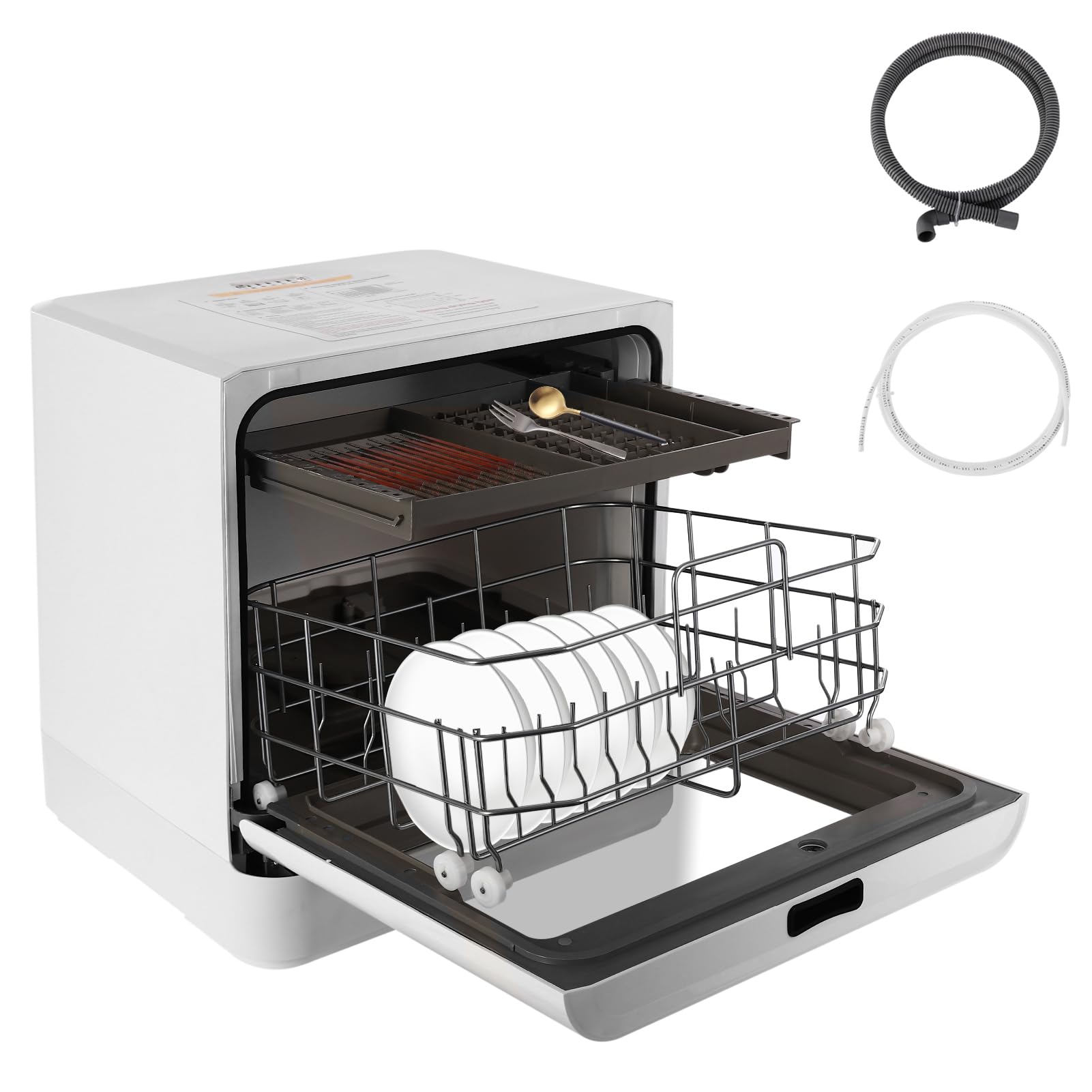 Lavavajillas de mesa, máquina de lavar platos de 800W con pantalla LED, lavavajillas de sobremesa con 4 programas de lavado, mini lavavajillas sin conexión de agua para apartamentos pequeños y