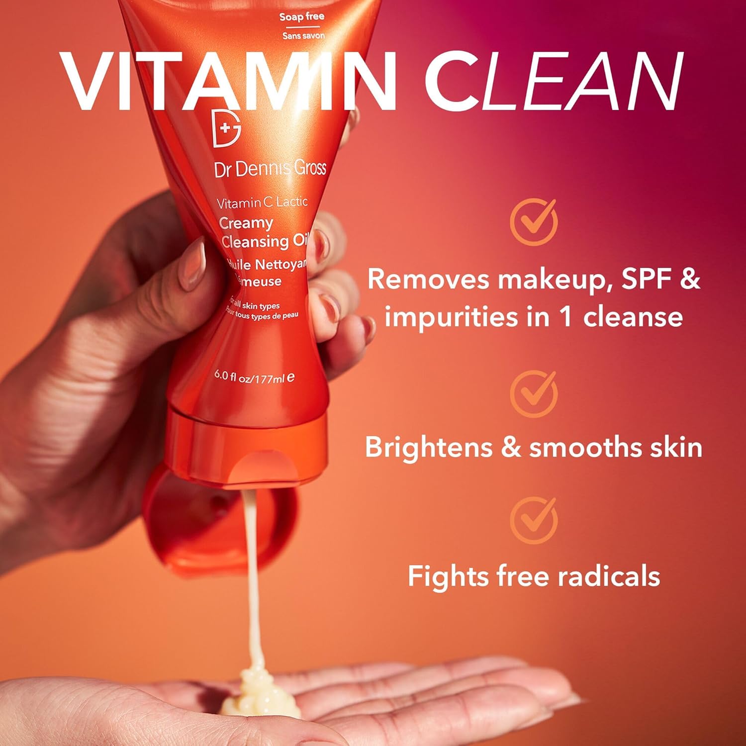 Dr Dennis Gross Vitamin C Lactic Creamy Cleansing Oil, Removes Makeup & SPF, 6 Fl Oz - Image 3