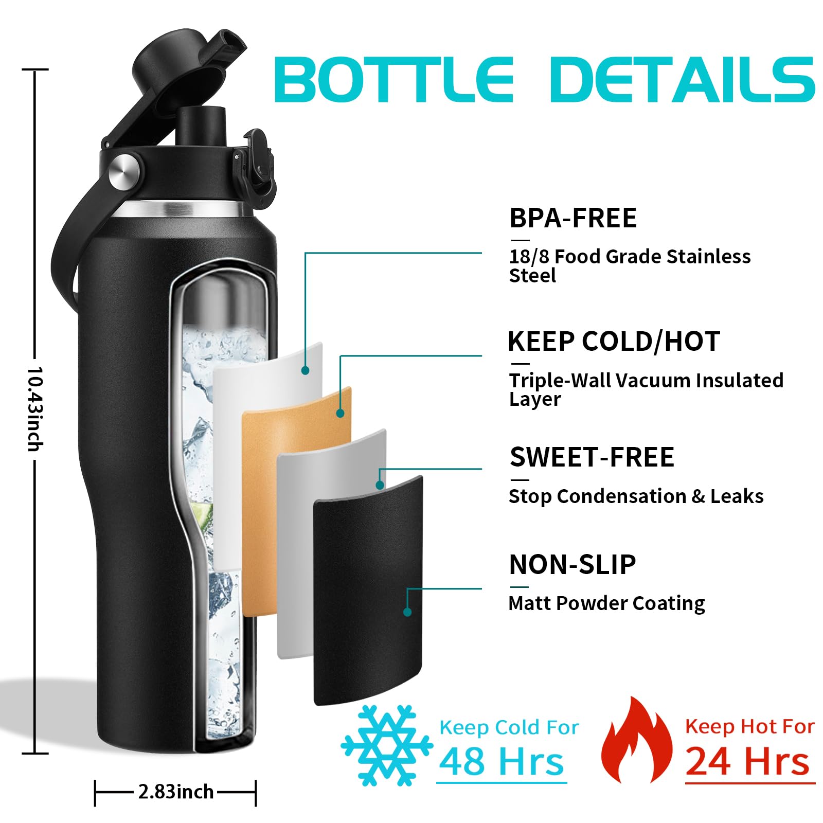 Bouteille D'eau Isotherme 950 Ml Avec Paille Et Couvercle Double Paroi En Acier Inoxydable Pour Le Sport Et Plein Air
