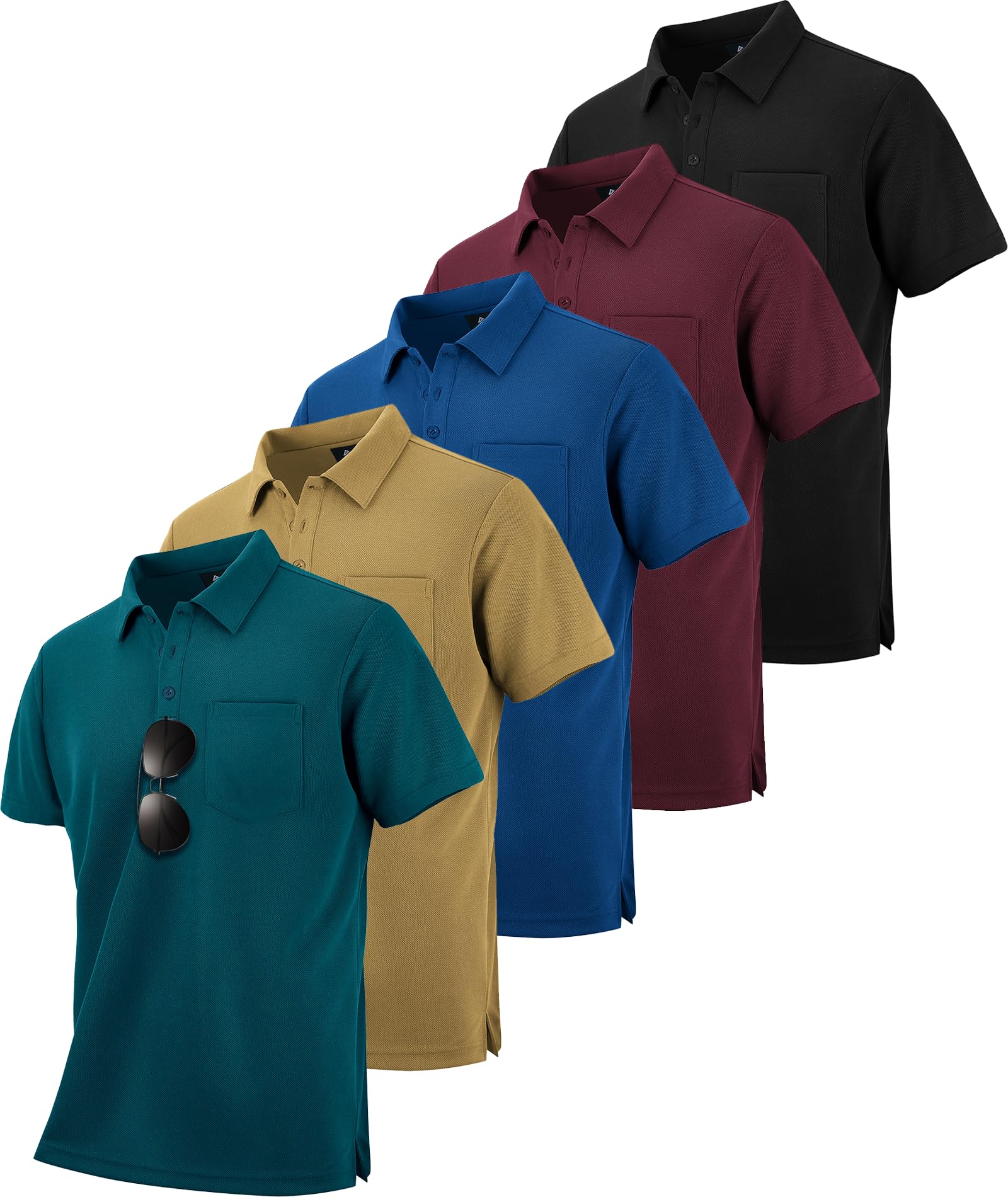 5 Pack Mens Pocket Polo Shirts Short Sleeve Golf Casual Work T-Shirt