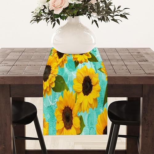 Miniatura 8 de Table Runner Summer Sunflower Oil Painting, Autumn Rustic Linen Table Cloth Kitchen Dining Table Decor for Home Party 13 x 72 Inches