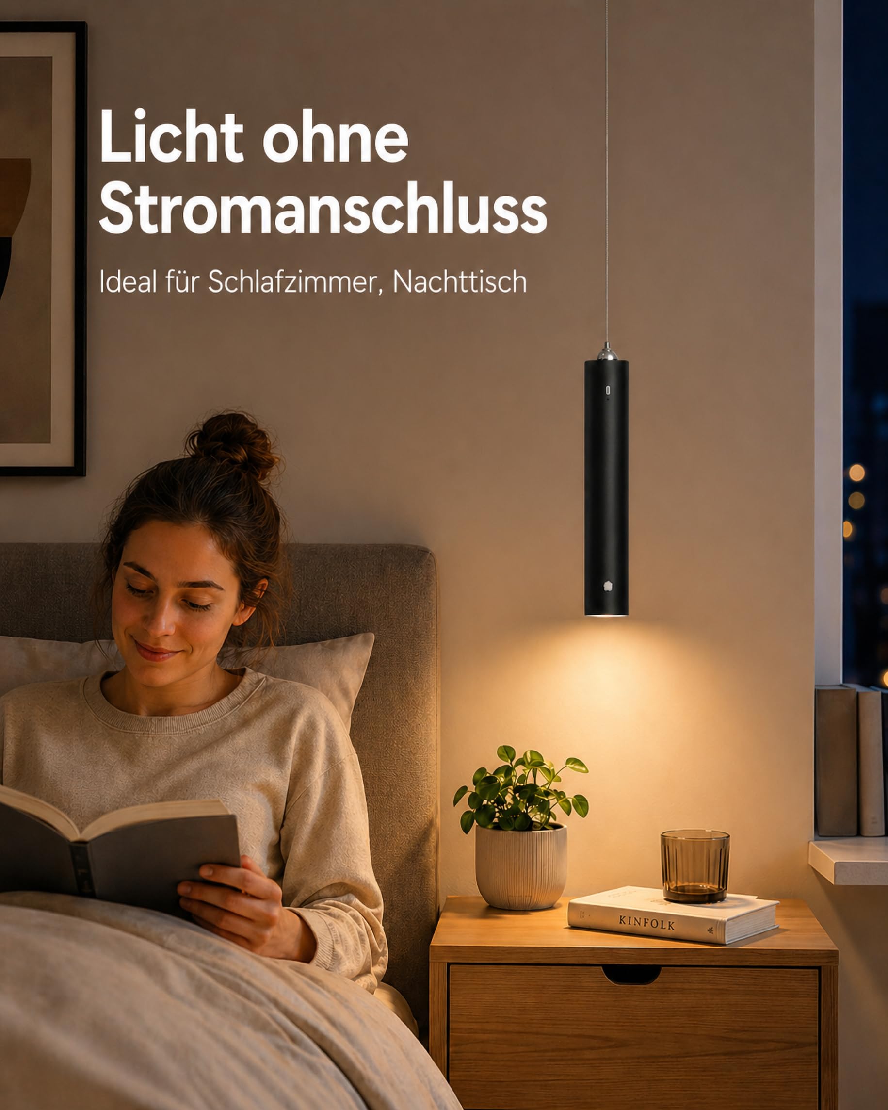 ACMHNC Akku Pendelleuchte, 2er LED Hängelampe mit Batterie 4500mAh, Dimmbare mit Fernbedienung, Timer 1/2/4/6H, 3 Lichtfarben, 5W Pendelleuchte Schwarz für Schlafzimmer, Esstisch, Ø4x30cm