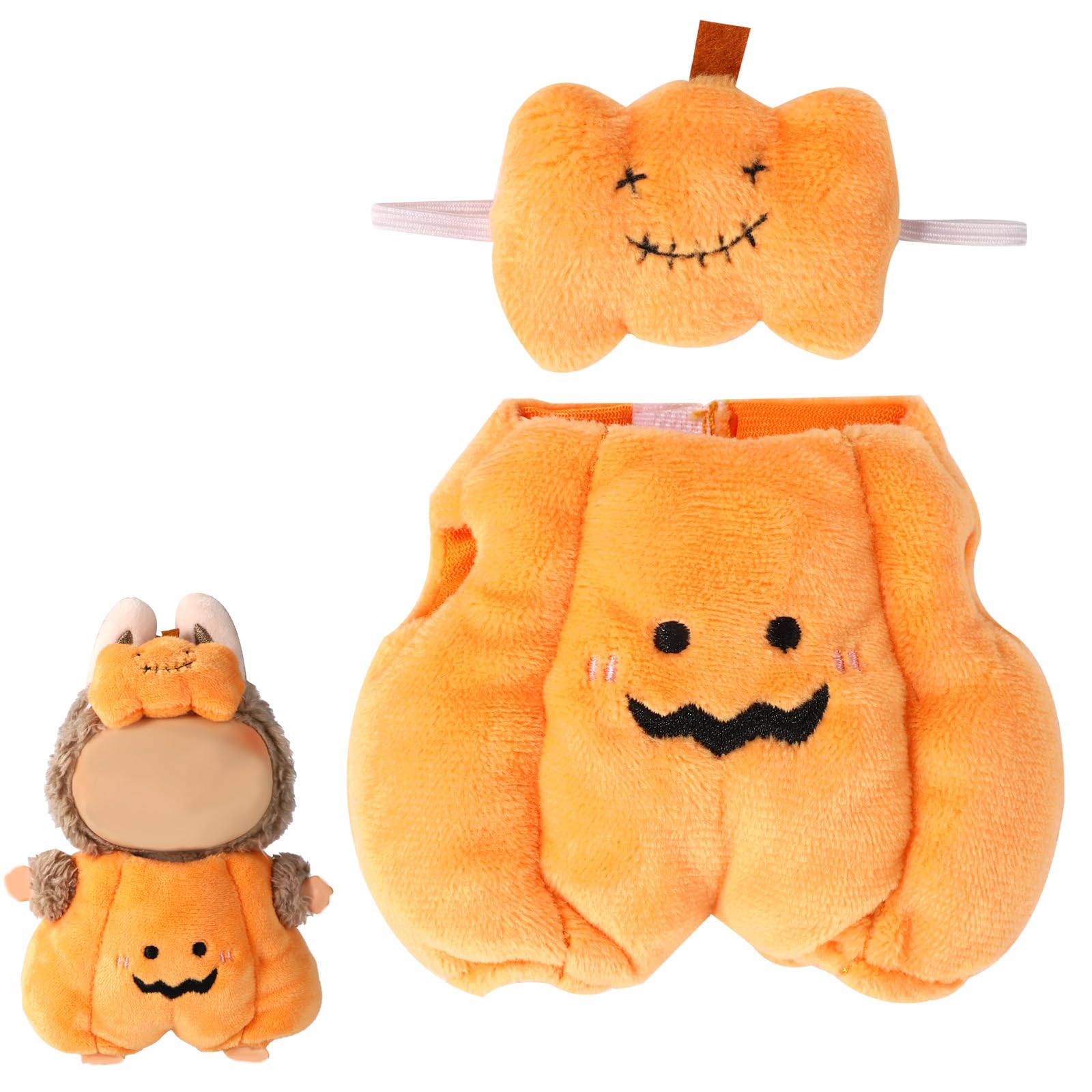 Doll Halloween Outfits, Cute Pumpkin Jumpsuit Clothes Accessories with Orange Headdress Funny Doll Outfits for Dressing & Displaying