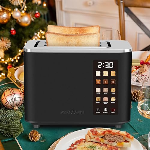 Miniatura 3 de SEEDEEM Tostadora de 2 rebanadas, pantalla de control táctil, tostadora inteligente de acero inoxidable, 6 ajustes de sombra, selección de 6 panes