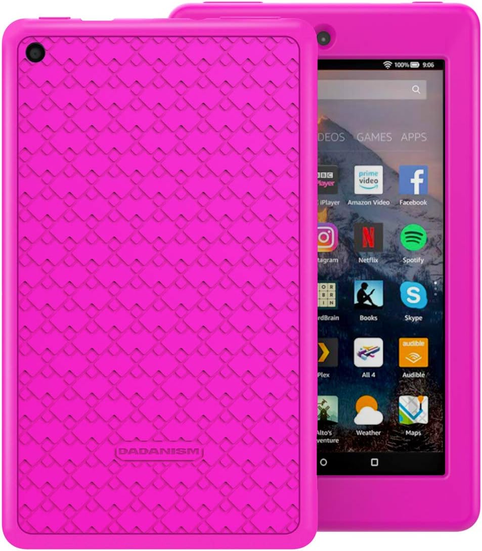 Dadanism Silicone Case Fits All-New Amazon Fire 7 Tablet (9th Generation, 2019 Release only), Heavy Duty Lightweight Shock Proof Kids Friendly Protective Back Cover, Corner Protection - Magenta