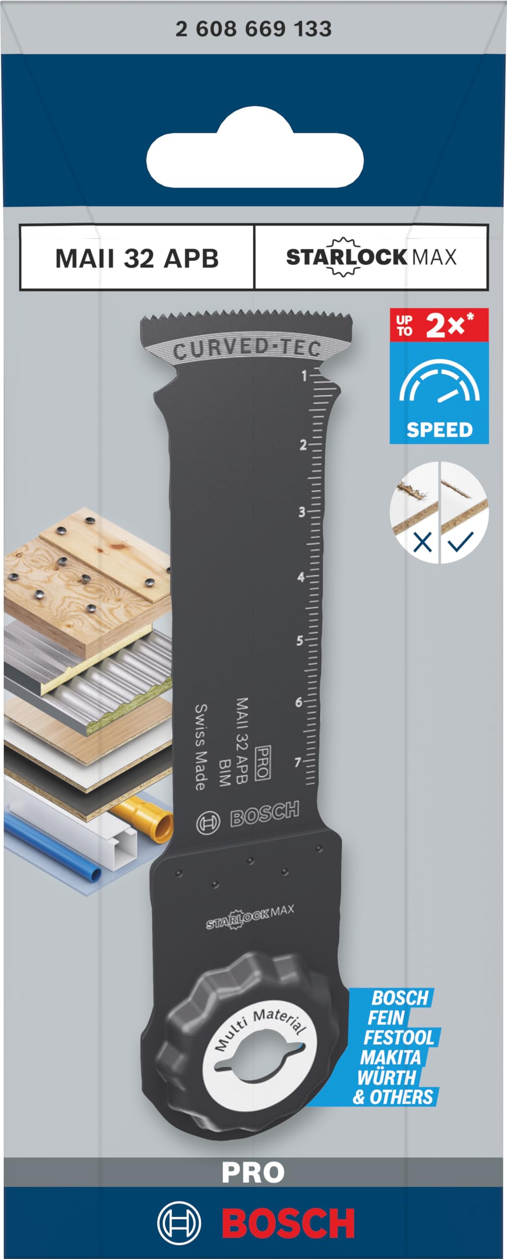 Bosch 1x PRO Multi Material MAII 32 APB Multitool Blade (for Wood with Nails, Metal Sandwich, Width 32 mm, Professional Accessory Multitool) - Image 2