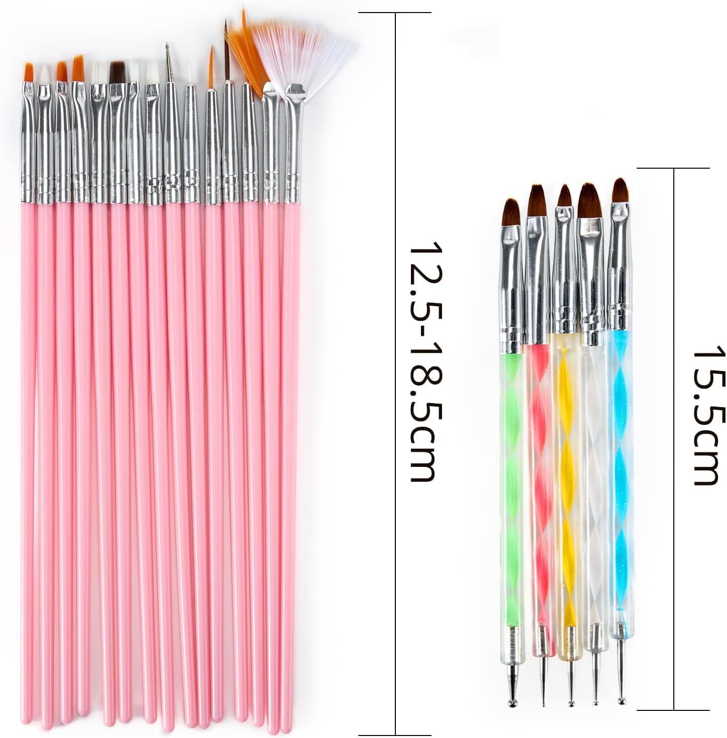 20 Pennelli per Unghie, Pennello per Gel con Punta Dotting, Pennello per Costruzione Gel UV, Pennello Sottile per Unghie Acrilico per Design Nail Art Fai-da-Te - Rosa