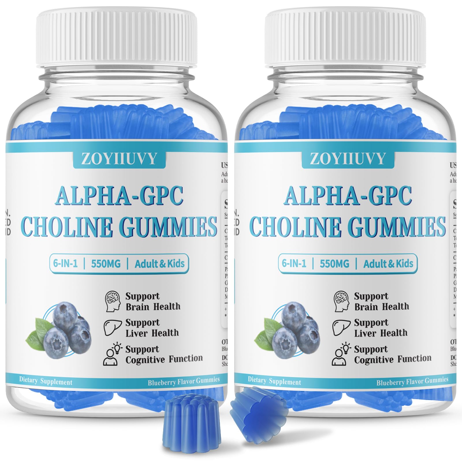 2 Pack Choline Gummies (ALPHA GPC) 550mg,Brain & Liver, Adults & Kids,120Ct 60 Count (Pack of 2)