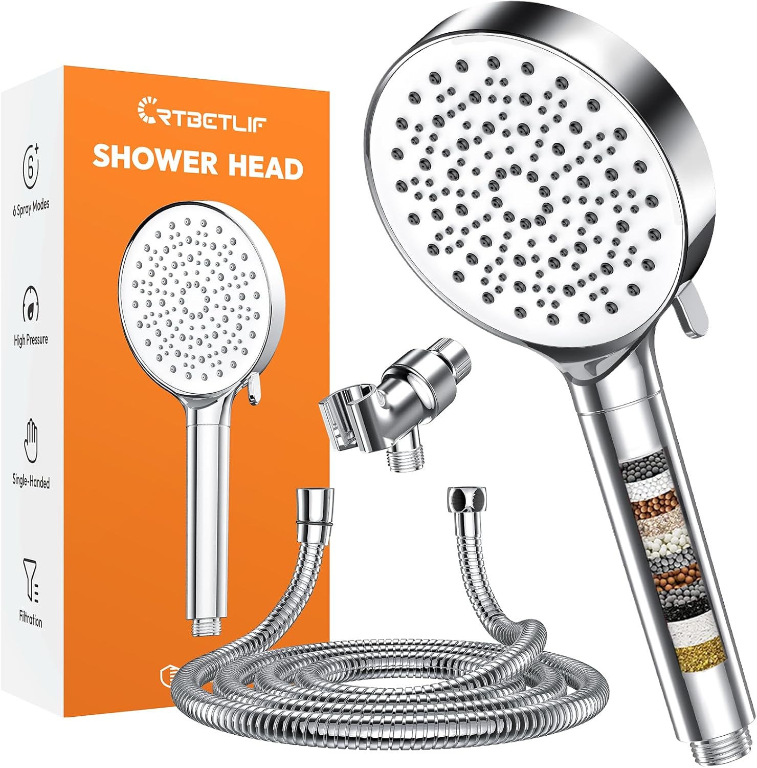 CRTBETLIF Modern 6Setting Handheld Filtered Shower Head with 70inch
