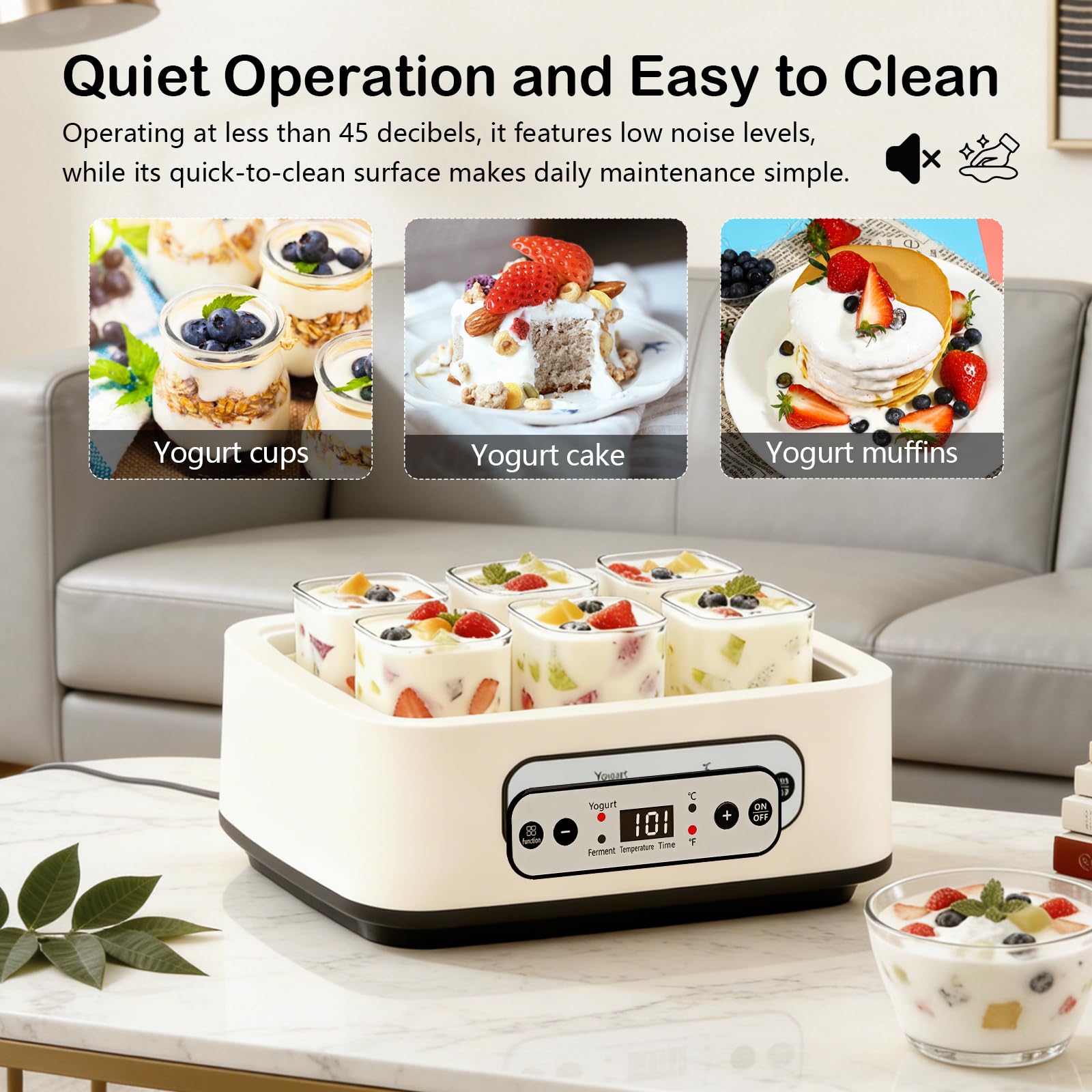 Yogurtiera, Macchina per Yogurt da 1,6L con 6 Vasetti da 250 ml Yogurtiera con Impostazione del Timer da 1 a 99 ore Controllo Della Temperatura da 21 a 48°C e LCD Display per Yogurt Natto Vino di Riso