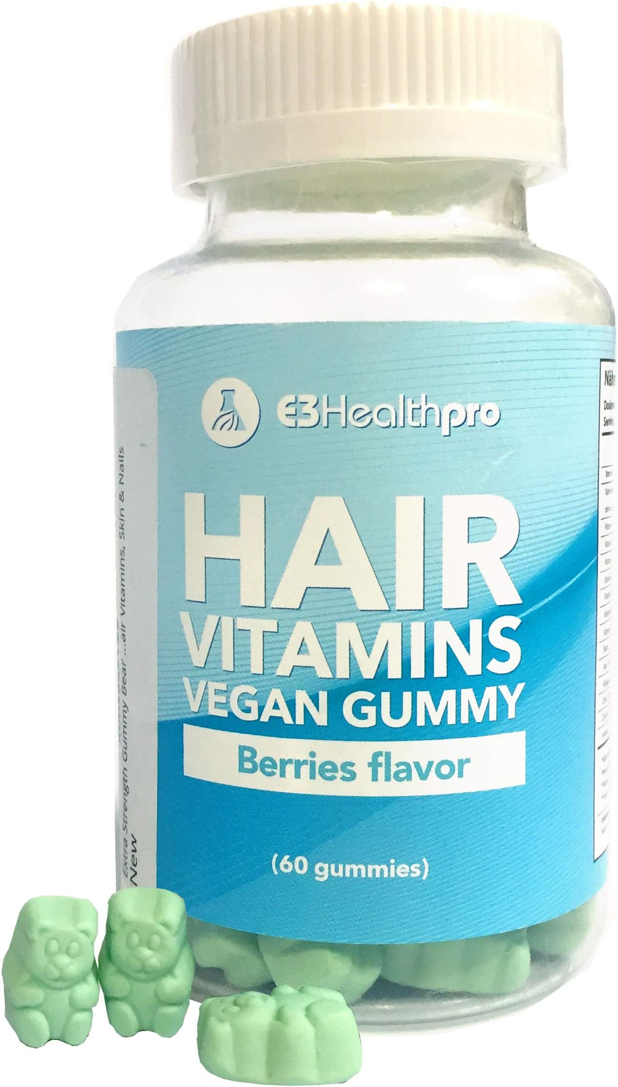 Extra Strength Gummy Sugar Free Bear Hair Vitamin Gummies with Biotin, Vitamin A, Vitamin C, Vitamin D, Vitamin E, Vitamins B6/B12 - Berry Flavored Vitamins, Hair Vitamins, Skin & Nails