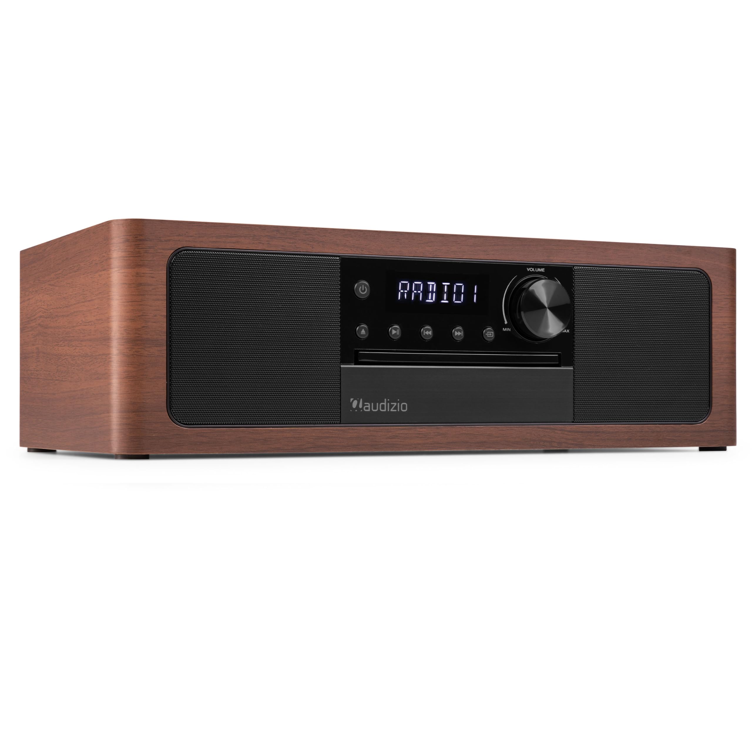 Audizio Lunata – Radio Dab+ y FM con Reproductor de CD, Bluetooth 5.3 y Potencia de 100W, Sistema Multimedia con HDMI ARC, USB y Altavoces estéreo, Acabado en Madera Oscura