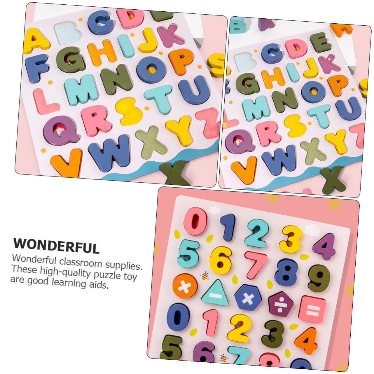 2 Juegos Juguetes Educativos de Madera para Puzzles de Números y Letras Reconocimiento y Aprendizaje Divertido para Infantil Seguro y para Enseñanza Casa