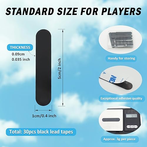 Miniatura 2 de Cinta de plomo para palas de pickleball, 30 piezas de 0.11 oz cinta adhesiva de plomo para remo para personalizar pesas de paleta de pickleball de