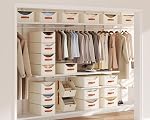 DIMJ Stackable Closet Drawers Organizers - 4 Pack Fabric Basket Foldable Clothing Storage Bins with Reinforced Handles for Wardrobe, Bedroom, Dresser,Shelves (Beige)