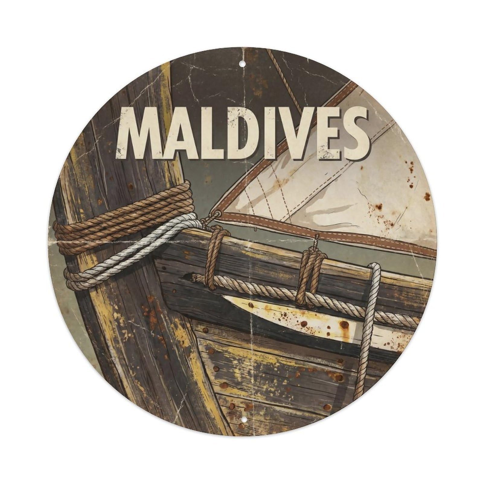Odgynaw 8X8inch(20X20cm) Maldives Dhoni Boat Ocean Activity Surfing Metal Tin Sign