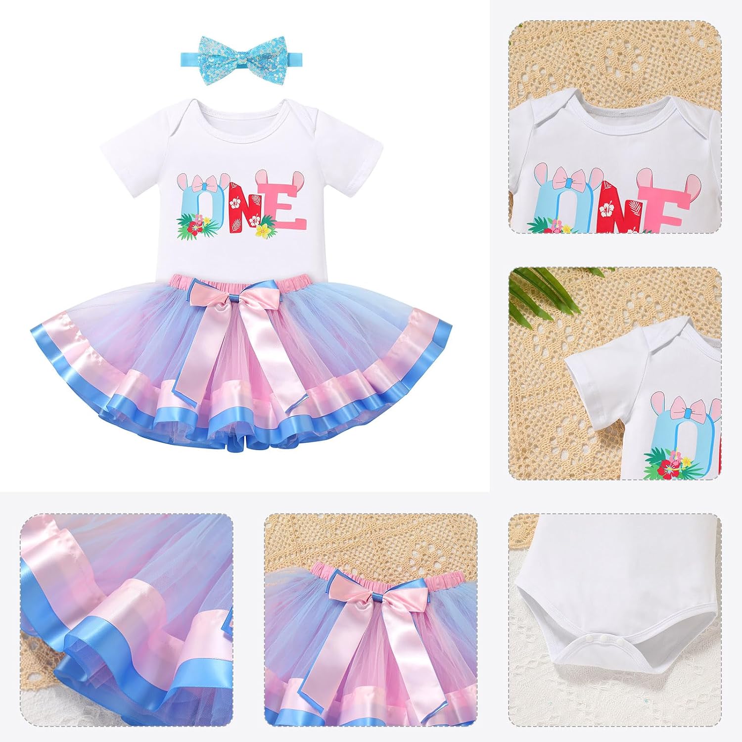 IBTOM CASTLE Baby Girl 1st 2nd Birthday Outfit Party Romper Tutu Skirt Sequin Bow Headband Set Cake Smash Photoshoot Clothes