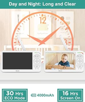 Blemil 6 Baby Monitor with 2 Cameras 4000mAh Battery Upgrade Split Screen Video Baby Monitor No WiFi Remote Pan-Tilt-Zoom Auto-Night Vision 150 Languages ECO Mode 2-Way Talk 1000FT (Ideal Condition)