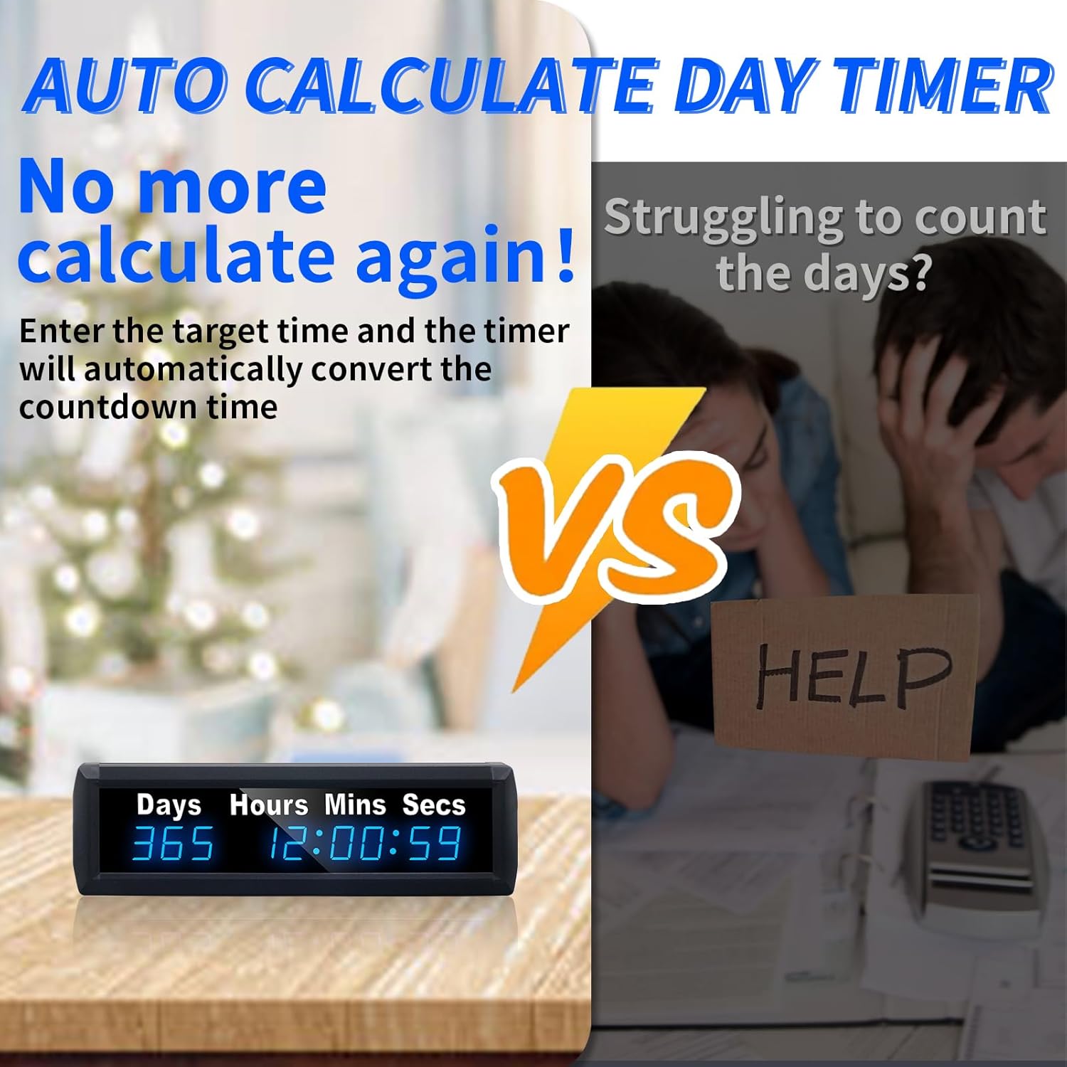 YZ Digital 999 Days Countdown Timer, Count Up/Count Down Clock with Remote, 12/24 Hour Real Time, Event Countdown Clock Large Display, Countdown Calendar for Retirement/Pregnancy/Birthday/Christmas