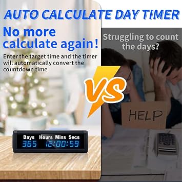 YZ Digital 999 Days Countdown Timer, Count Up/Count Down Clock with Remote, 12/24 Hour Real Time, Event Countdown Clock Large Display, Countdown Calendar for Retirement/Pregnancy/Birthday/Christmas