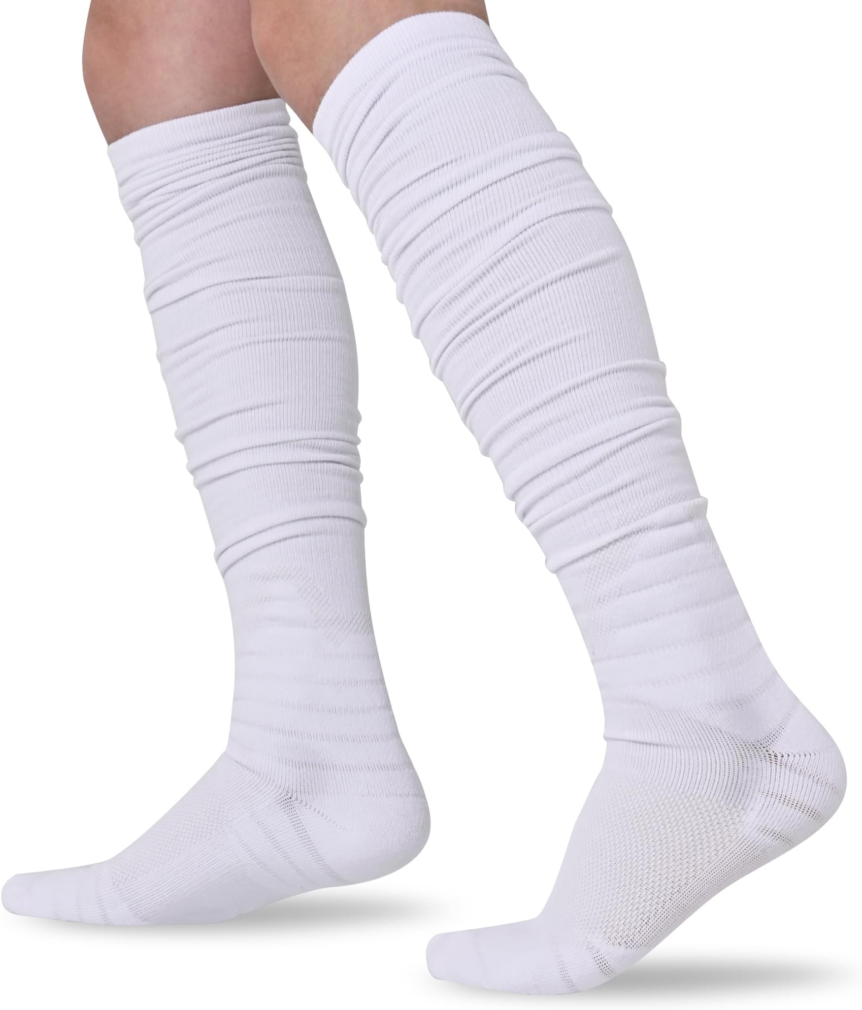 IRAMY Scrunch Football Socks Ultra Long 1 Pack/2 Packs Combed Cotton With Ankle Support Padded Knee High Socks Youth Adult