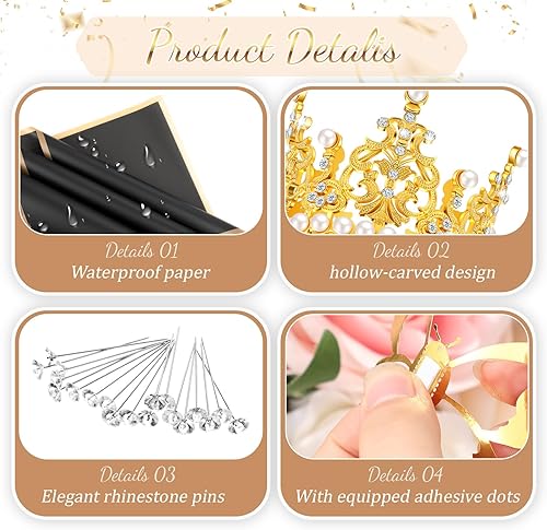 Miniatura 3 de Seajan 204 accesorios para ramo de flores que incluyen 40 hojas de papel de regalo de flores, 4 mini coronas, 60 decoraciones de pared de mariposa