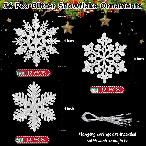Miniatura 9 de 36 adornos de copos de nieve de Navidad con purpurina azul, copos de nieve de plástico de 4 pulgadas para colgar en el árbol de Navidad,