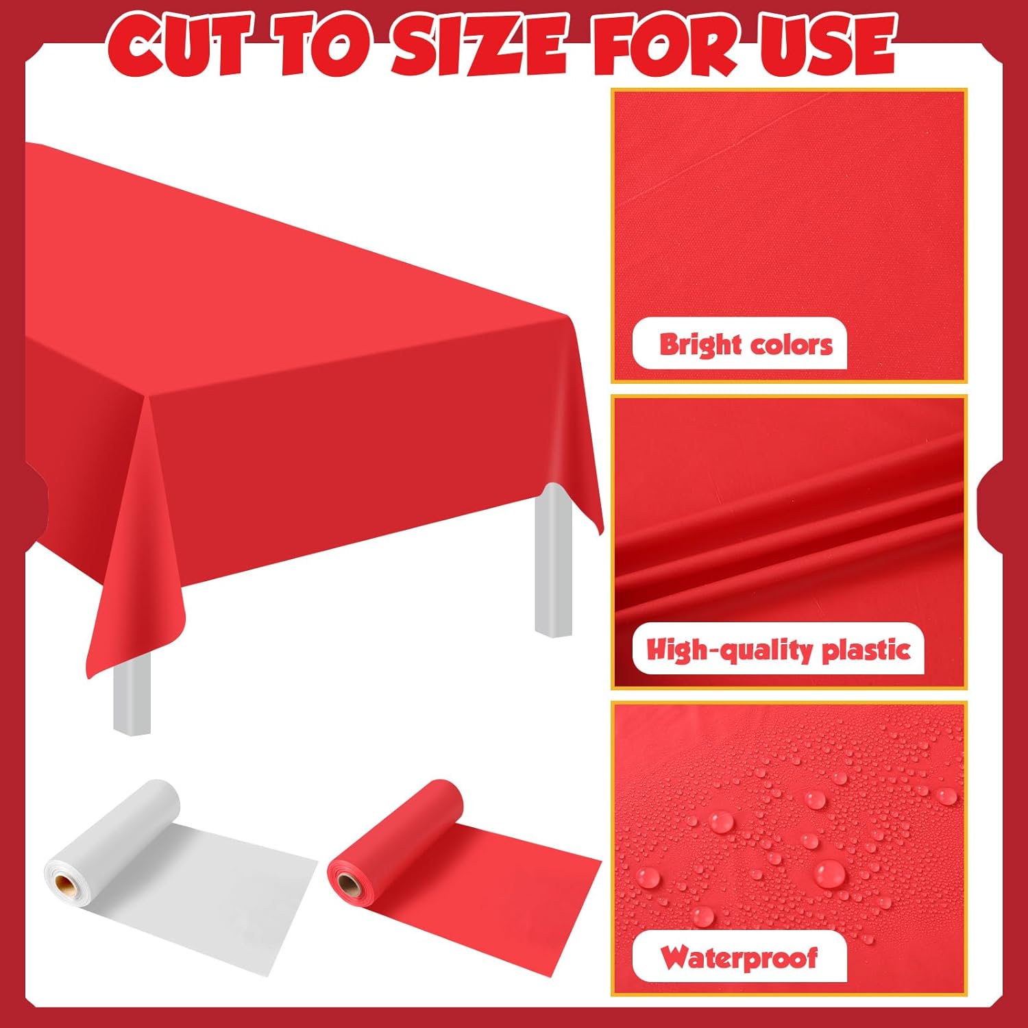 2 Roll 40in x 100ft Circus Carnival Decorations Disposable DIY Carnival Tablecloth Roll Circus Party Supplies for Clown Party Big Top Tent Cover Curtain Ceiling Wall Drapes Backdrop (Red White)