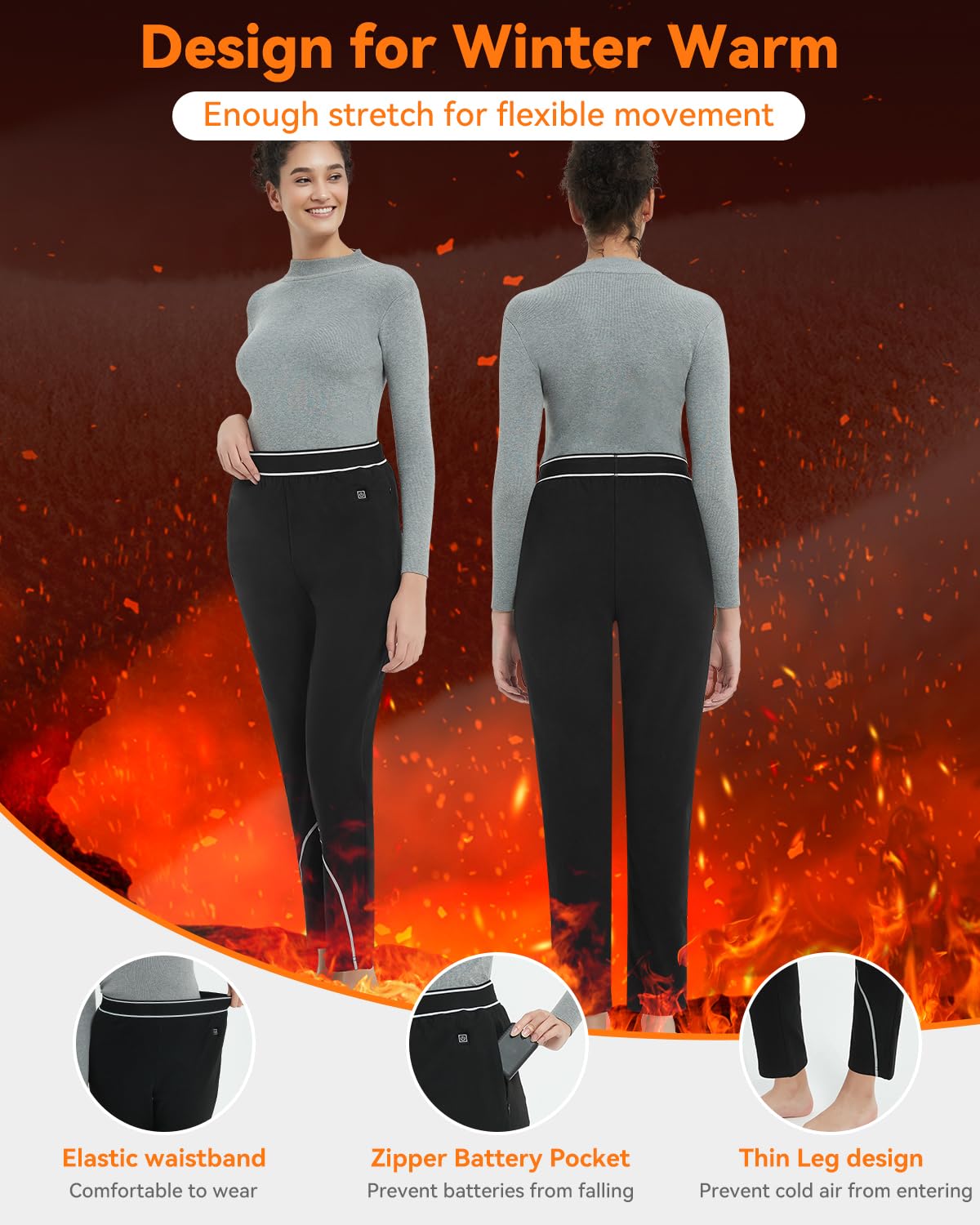 FERNIDA Sous-vêtements thermiques chauffants, pantalon chauffant, leggings thermiques avec batterie externe, sous-vêtements thermiques pour femme, pantalon chaud, 8 coussins chauffants