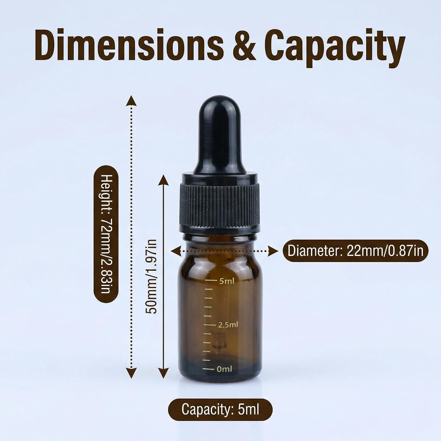 Happyupcity 3Pcs 5Ml/0.2oz Amber Glass Graduated Scale Dropper Bottles Empty Refillable Essential Oils Bottles Vials Cosmetics Elite Fluid Container Jar With Glass Pipette Dropper
