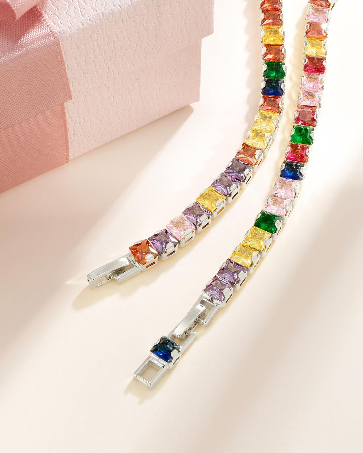 ARTLOVER Tennis Bracelets for Women, 14K White Gold Plated 5mm Multi Colored CZ Bracelet | Size 7.7-7.8 Inch