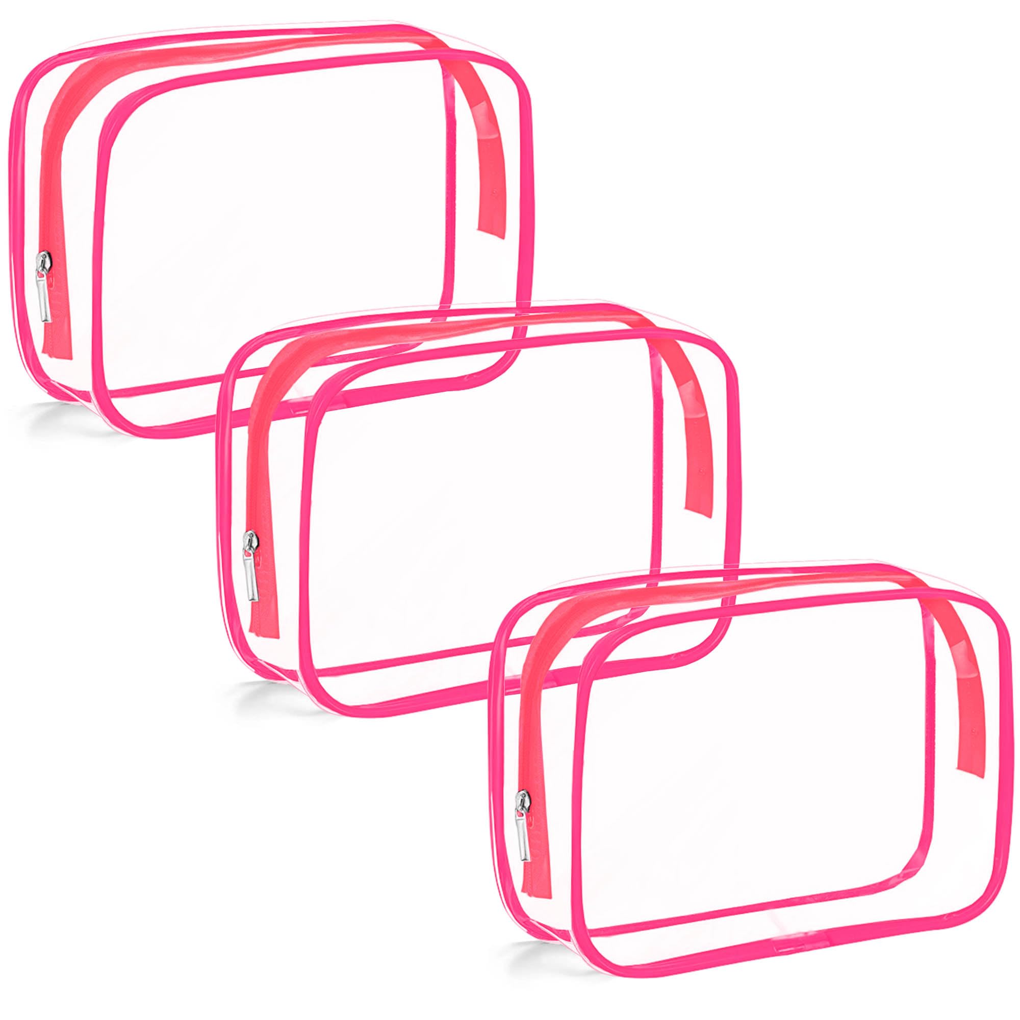 TOUYINGERClear Makeup Bag,Travel Toiletry Bag, Travel bag, 3 Pcs Travel Makeup Cosmetic Bag Set for Women Men, Portable Toiletry Bag for Travel, Bathroom and Organizing (medium, rose red 3 pack)