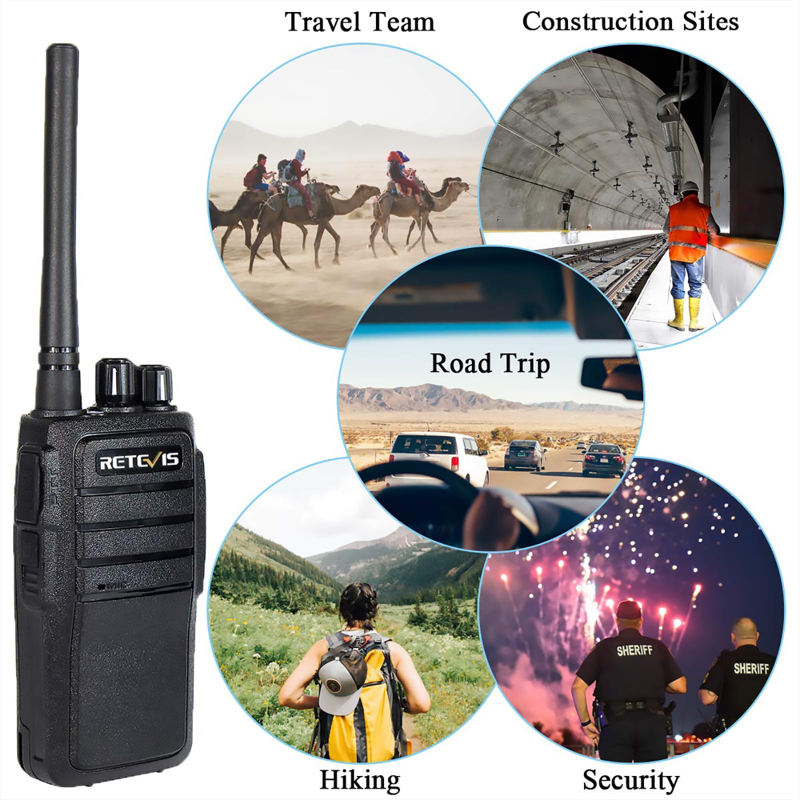 Retevis RT21 Walkie Talkie Dalekiego Zasięgu, Ręczne Radio z 6-Kierunkowym Gniazdem, Przenośne Radio, VOX, Ładowalne Radio Dwukierunkowe dla Bezpieczeństwa, Ratować, Nagły Wypadek (Czarny, 6 Szt)