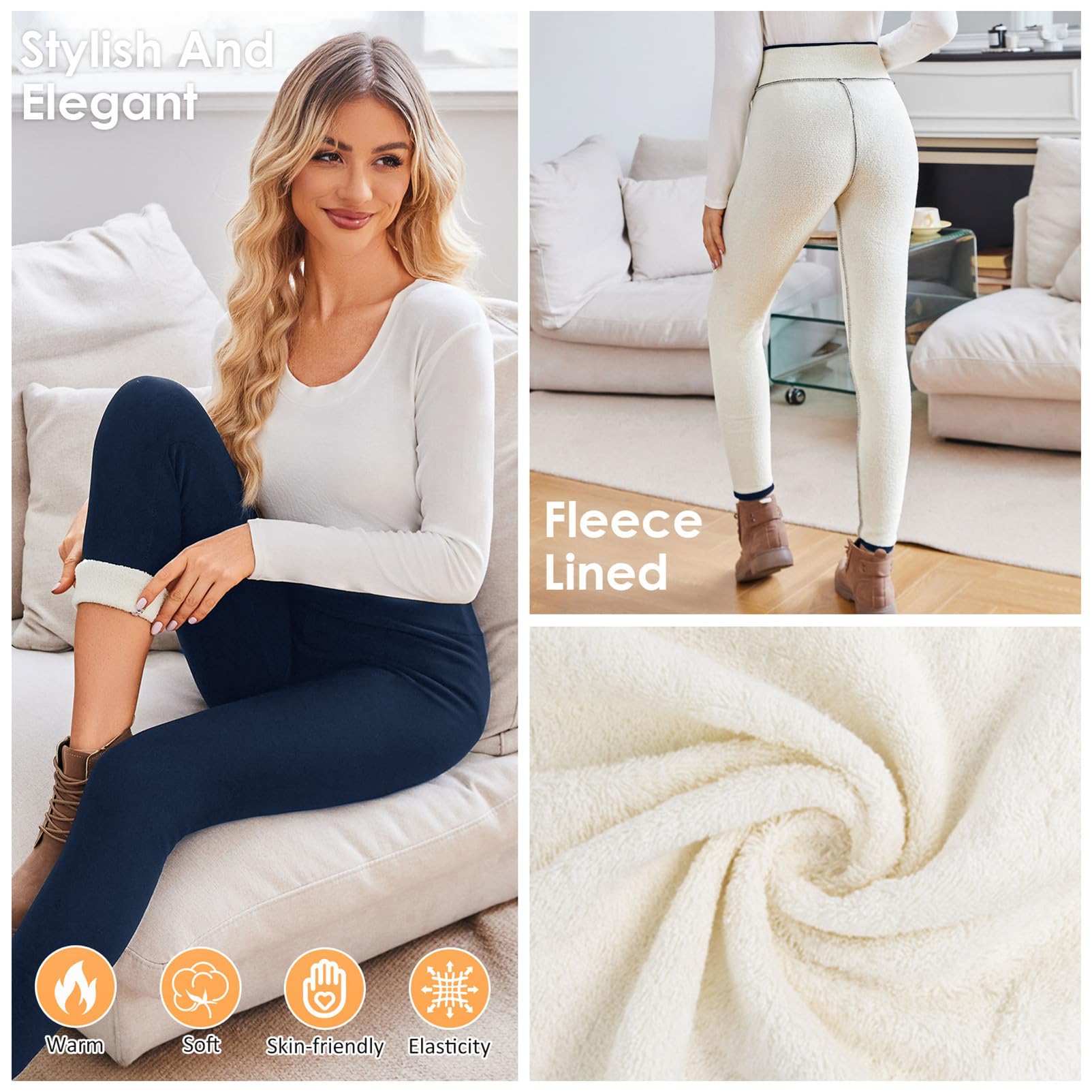 Tolaler Damskie legginsy polarowe, ciepłe legginsy damskie na zimę, legginsy termiczne z wysokim stanem, do jogi, fitnessu, na narty, grube, rozciągliwe legginsy