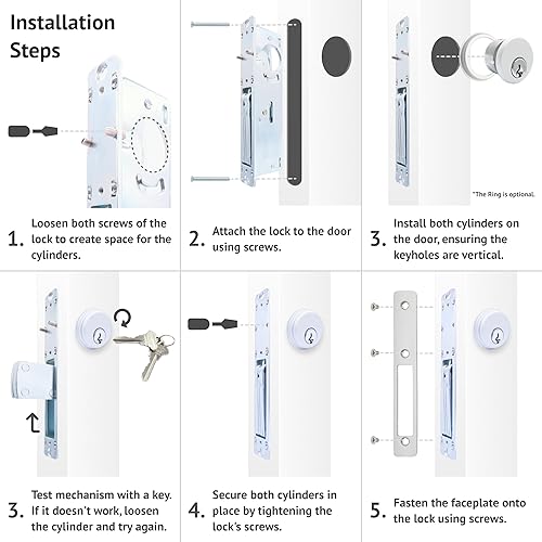 Miniatura 6 de elox Cerradura de embutir de aluminio con cierre de mortaja para puerta, cerrojo oscilante, cilindro de zinc de doble llave y 4 llaves, fondo de