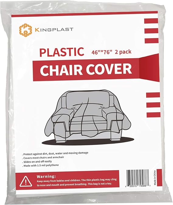 Kingplast 2 Pack Plastic Chair Cover for Moving and Storage 46"x 76