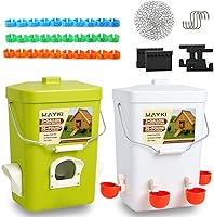 MAYKI 3 Gallon Chicken Feeder & Waterer Set - 26LB No Waste Automatic Poultry System for 10 Hens, All-Season Hanging Coop Accessories
