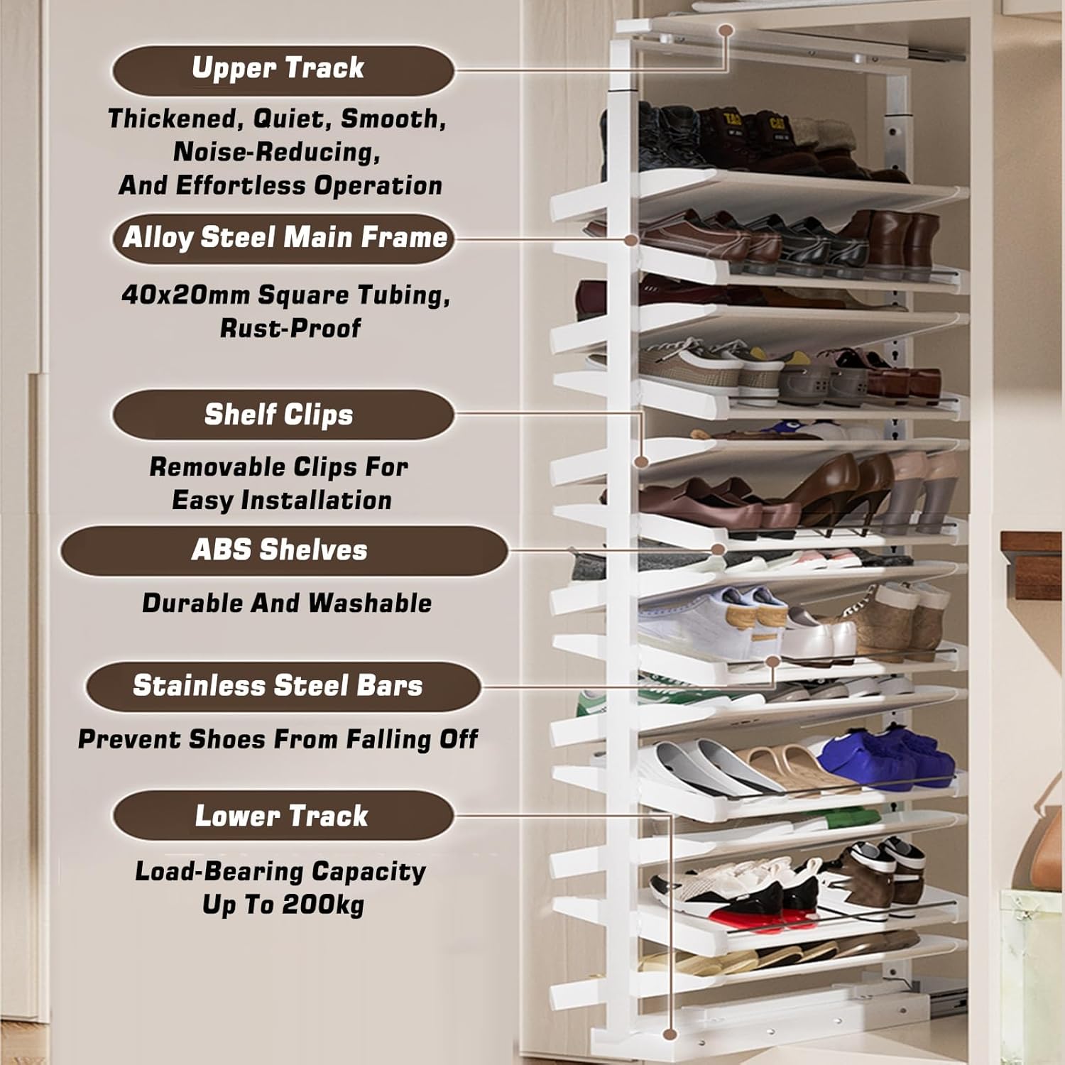 Shoe Storage Cabinet Cabinets Hallway Slim Cupboard Cupboards Hallways Slimline，Pull-Out Shoe Rack,Height-Adjustable Cloakroom Shoe Shelf,Vertical Large-Capacity Organizer,Save Space(4 Tier)