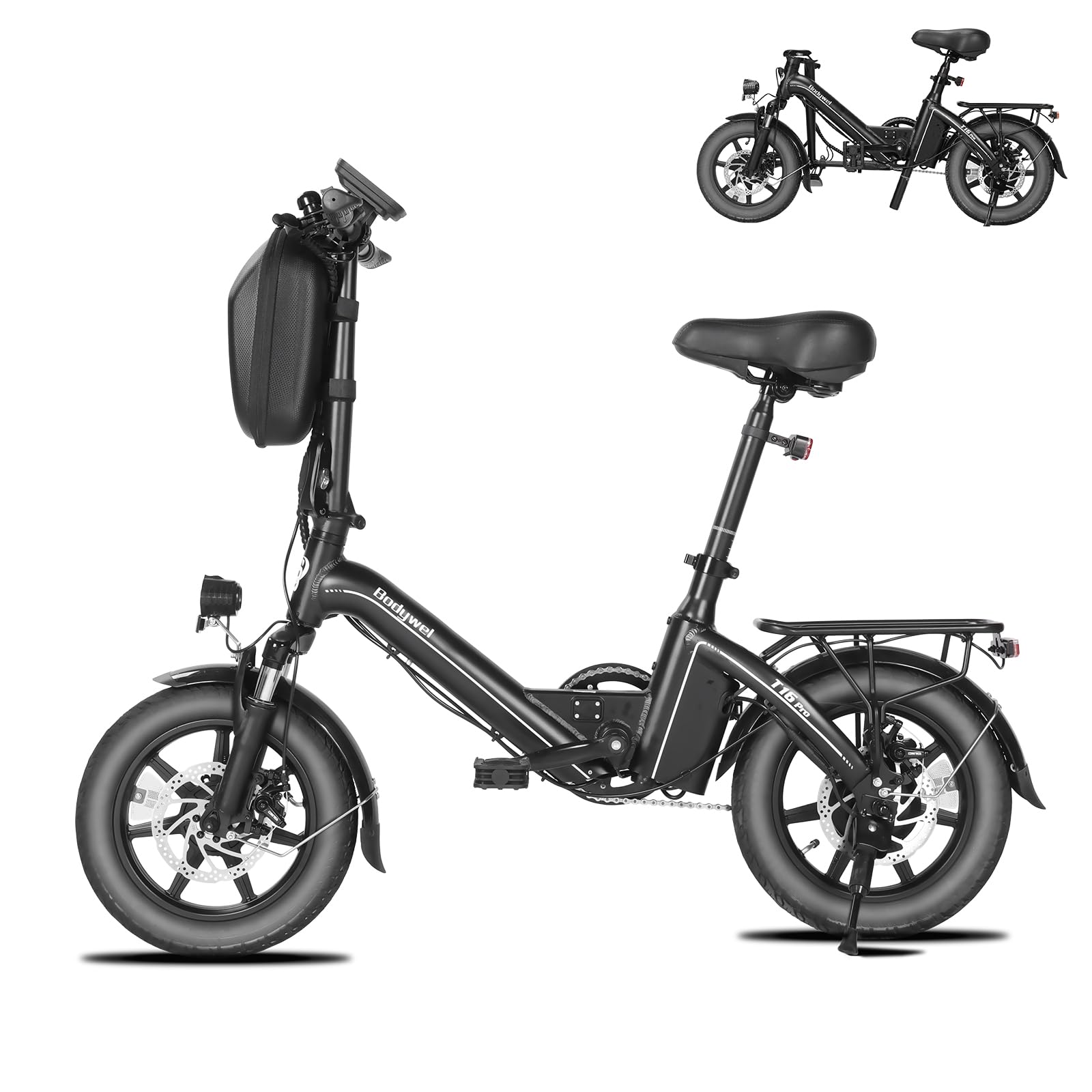 Bodywel T16PRO 14" Folding Electric Bike for Adult Teenage, TÜV Certified Road Legal 250W E Bike with Front Suspension, Disc Brakes, 90% Pre-Assembled, 36V 7.8Ah, 4.5 inch Display