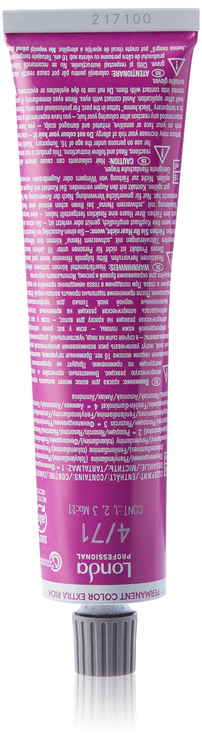 Londa Professional Permanente Cremehaarfarbe 4/71 Mittelbraun (Braun-Asch), 60 ml