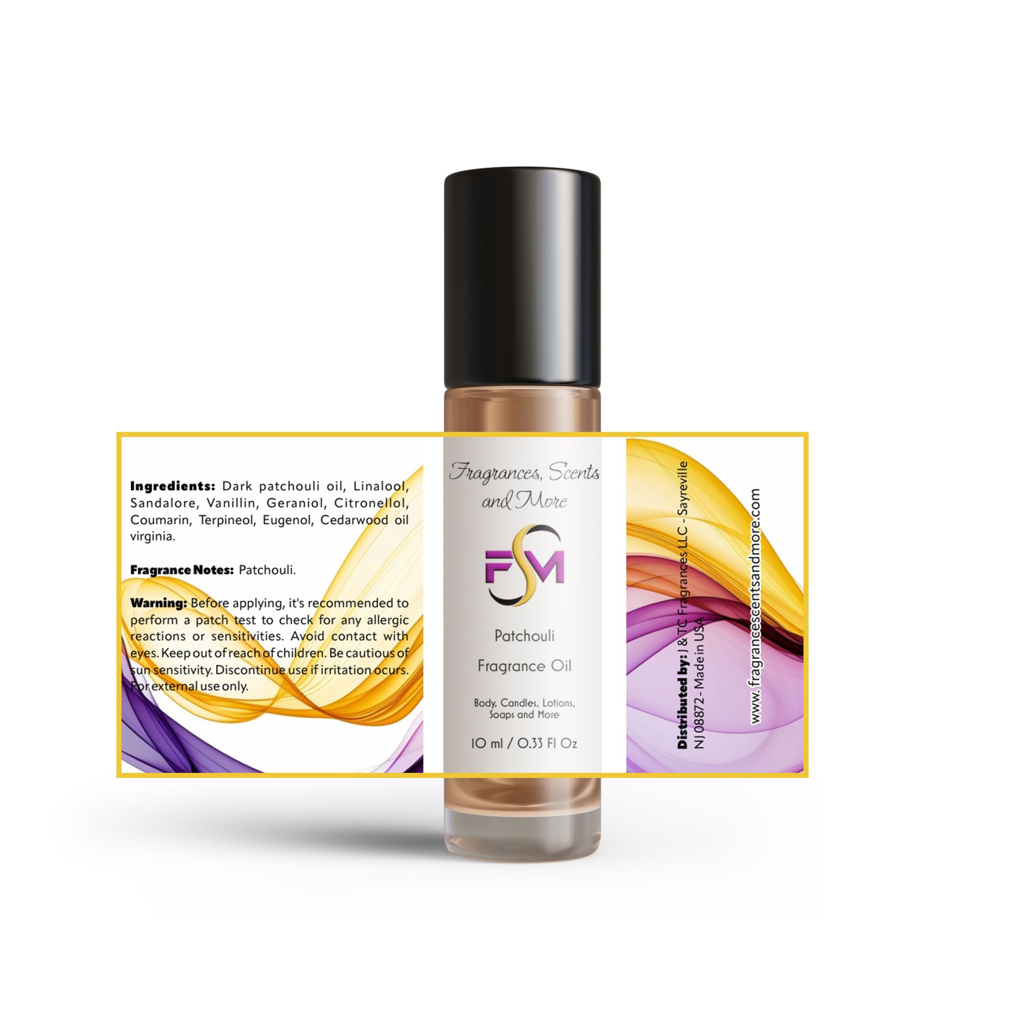 Patchouli Perfume/Body Oil - 3 Bottles 0.33 Fl Oz Glass Roll On (10ml)