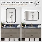 Ferytange Miroir de salle de bains pour mur 24" x 36" Miroir rectangle à angle arrondi moderne avec fer non rusté en métal encadré pour mur de chambre miroir décoratif (horizontal/vertical)