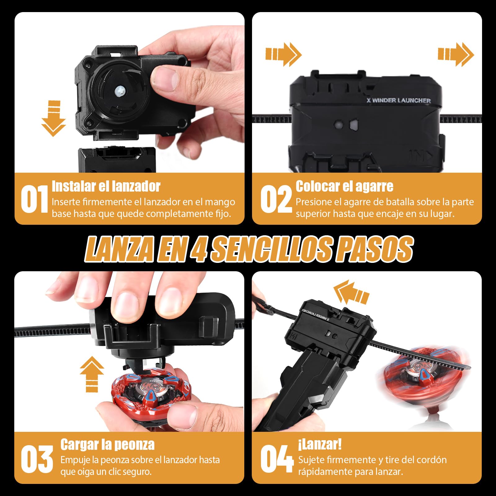 Juego de X Peonzas de Batalla, 12 Juguetes giratorios con 3 lanzadores, 1 Agarre y Estuche de Almacenamiento portátil | Regalo de Juego de Arena giroscópica para niños y niñas de 6 años