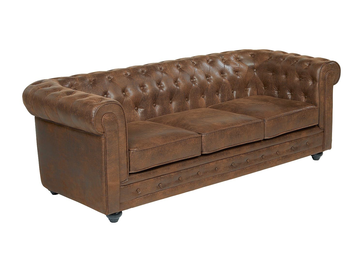 Vente-unique - Set divano e poltrona 4 posti Chesterfield - microfibra - marrone