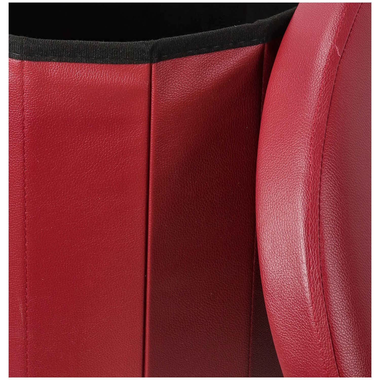 Casatessile - Contenitore Pouf Rotondo in Ecopelle | Seduta Portaoggetti | Diametro 45 cm | Facile da Trasportare | Imbottito in Poliuretano | Struttura in Legno e Metallo Bordeaux