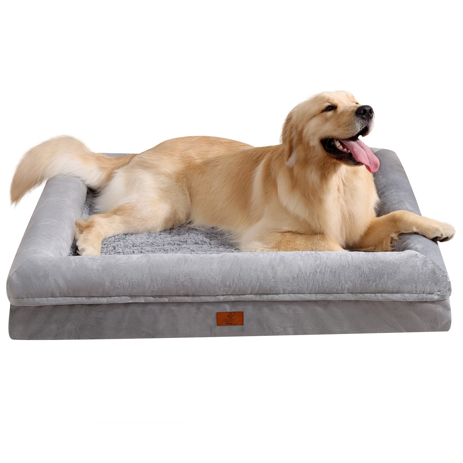 Yiruka Large Dog Bed, Grey Orthopedic Dog Bed, Waterproof Dog Bed with