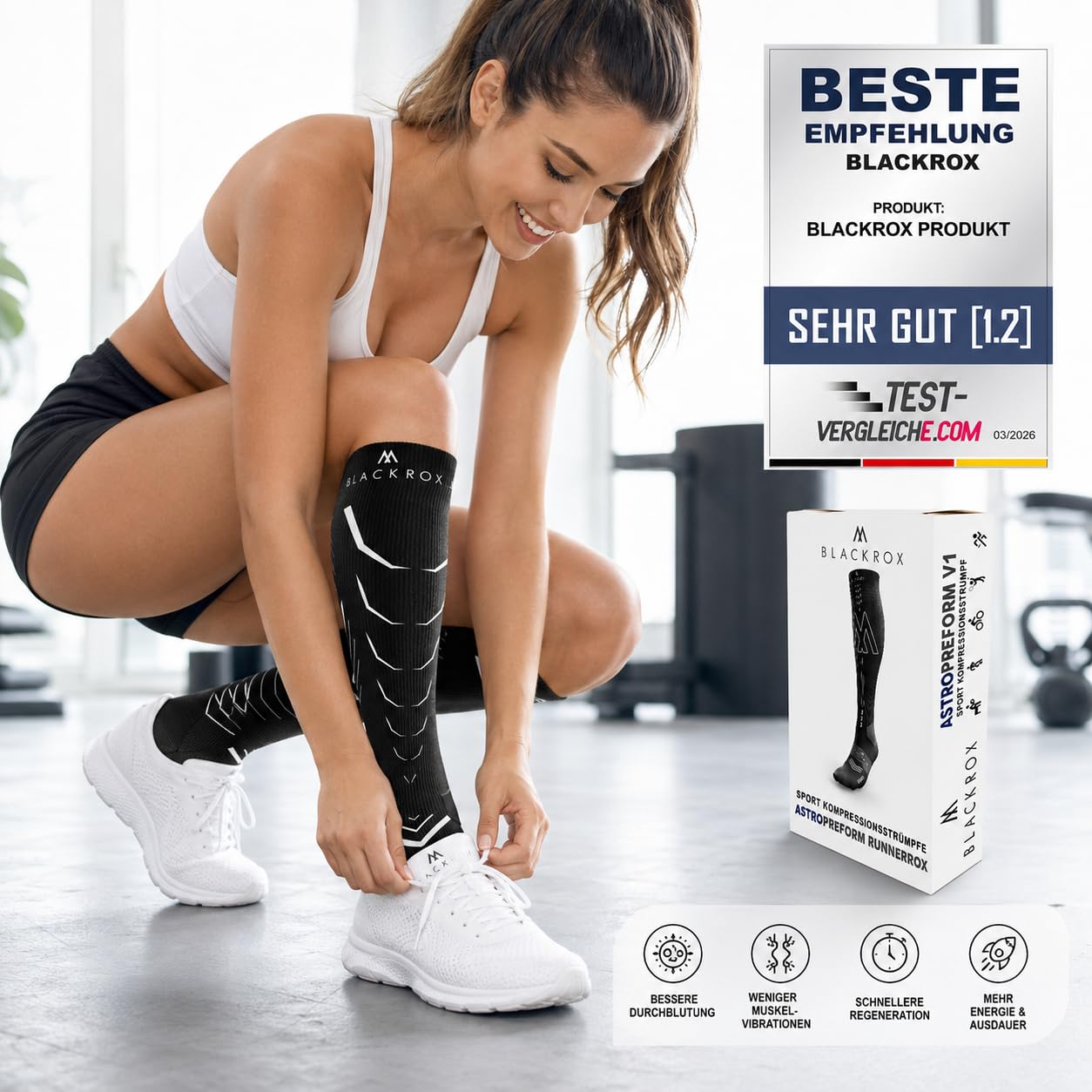 BLACKROX Kompressionsstrümpfe Sport VIPEROX Kompressionssocken Vergleichssieger Sportkompressionsstrumpf Laufstrümpfe Damen & Herren Lang Unisex