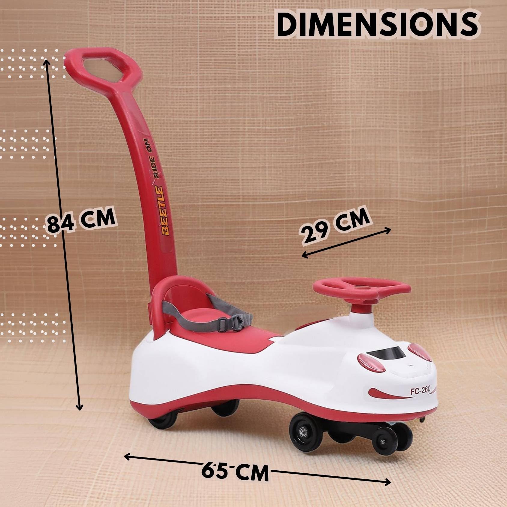 eHomeKart Fun Ride Beetle Swing Car Rider with Parental Handle -Beetle Twist and Swing Magic Car Ride On for Kids with Steering Music and Lights Age 3+ (Red) 1