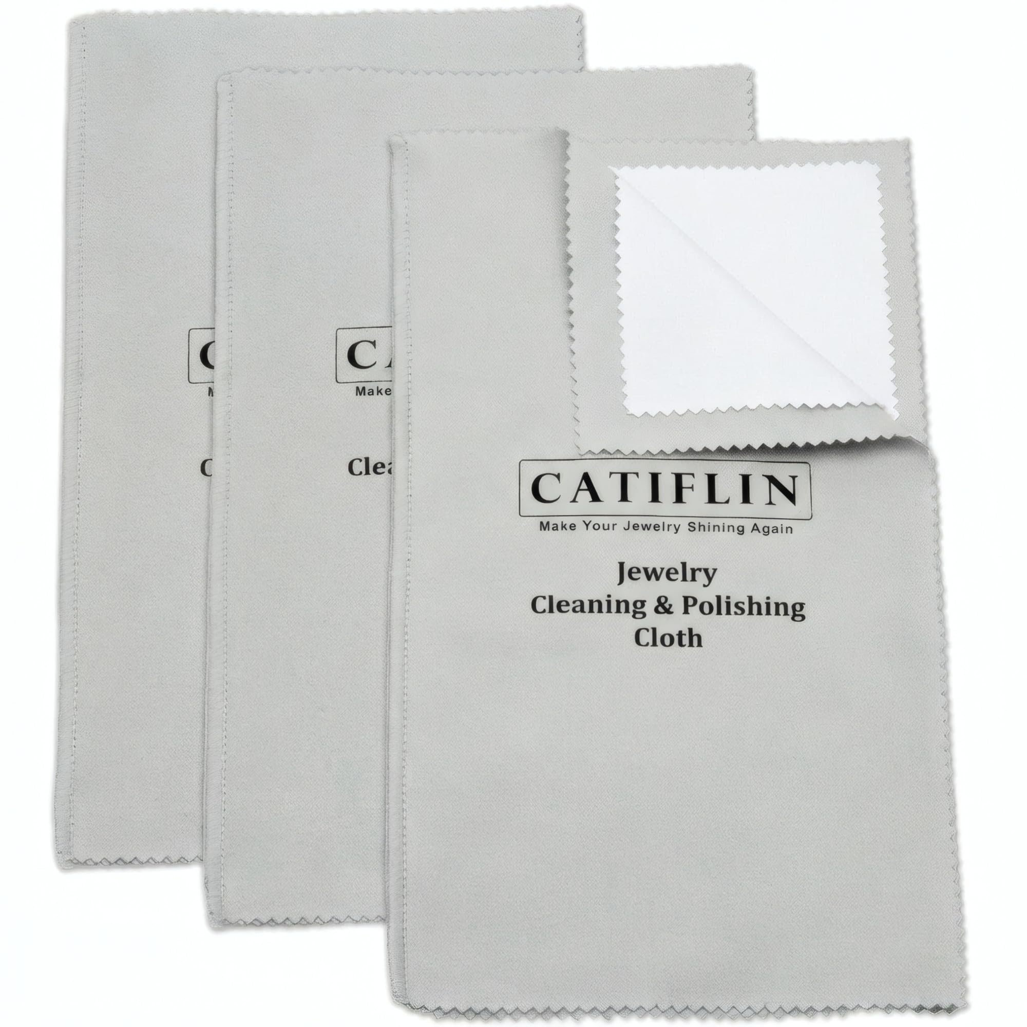 CATIFLIN 3pcs Multi-Layer Jewelry Cleaning Cloth, Large Silver Polishing Cloth, 100% Cotton Jewelry Polishing Cloths for Gold, Silver and Platinum Jewelry (Light Gray, 10 "X12)
