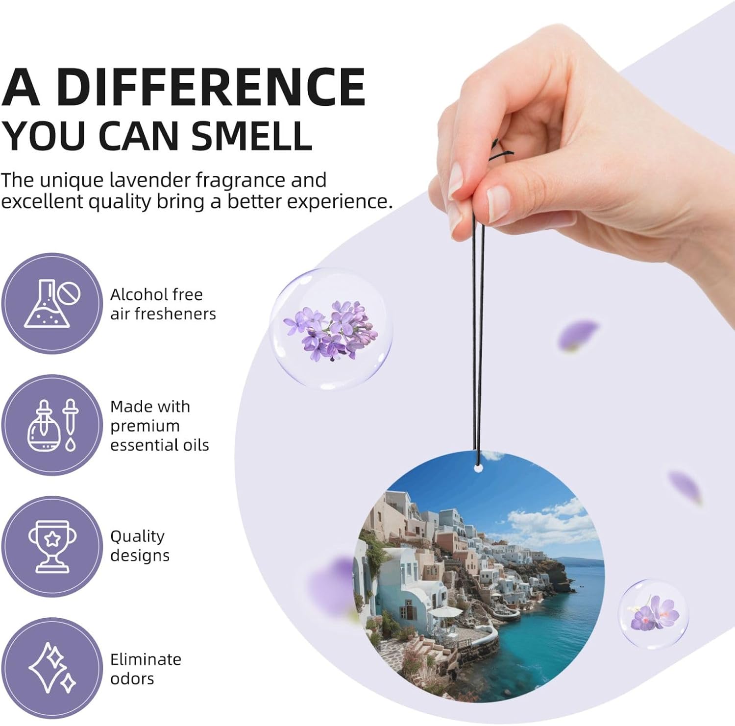 Car Air Freshener 24 PCS Island Sea View Hanging Car Air Fresheners Auto Interior Decor Card Freshener Strong Scented Card Lavender Cars Scents for Office Bedroom Close Drawer Round Shape